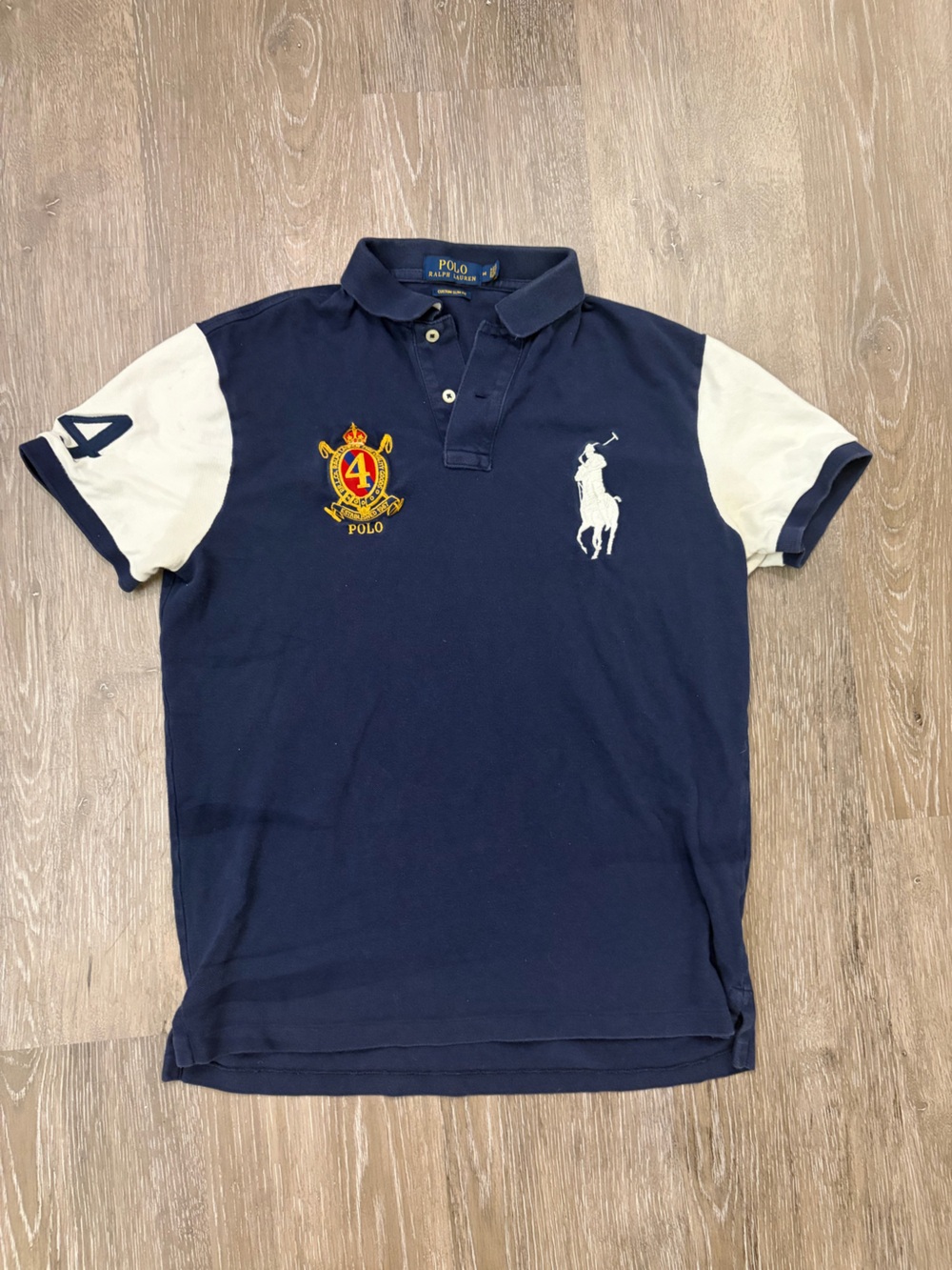 Polo by Ralph Lauren Navy Polo with White Sleeves & Crest